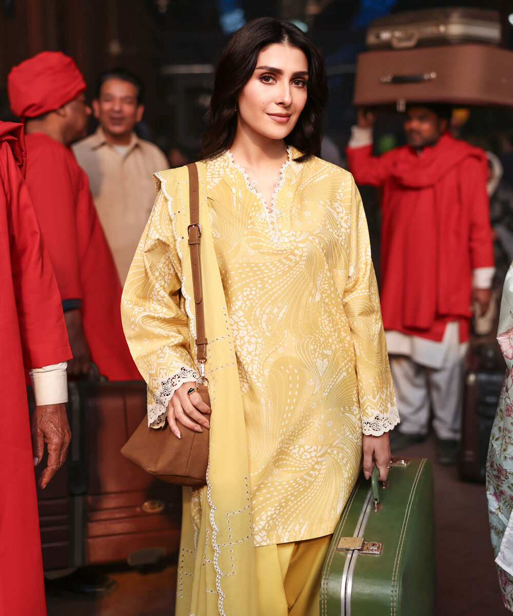 Women's Unstitched Lawn Printed Yellow 3 Piece Suit