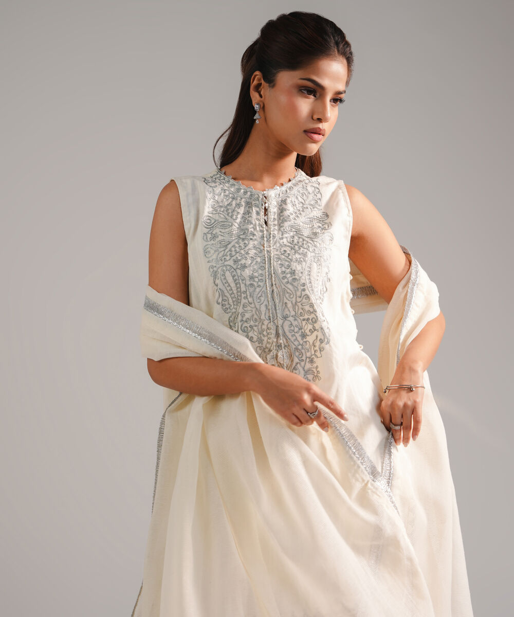 Women's RTW Leno Kara Embroidered Off White 3 Piece Suit