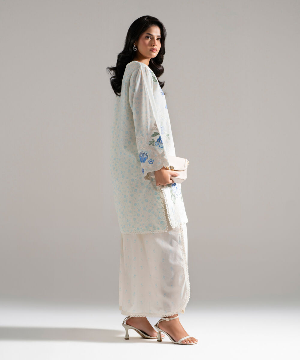 Women's RTW Lawn Embroidered Off White 2 Piece Suit