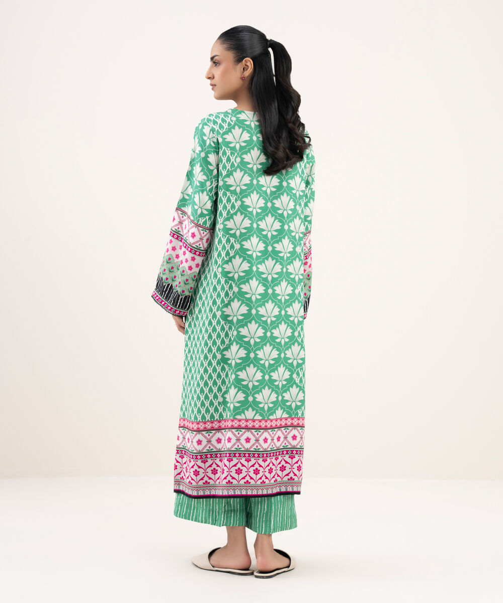 Women's RTW Viscose Linen Printed Straight Green Shirt