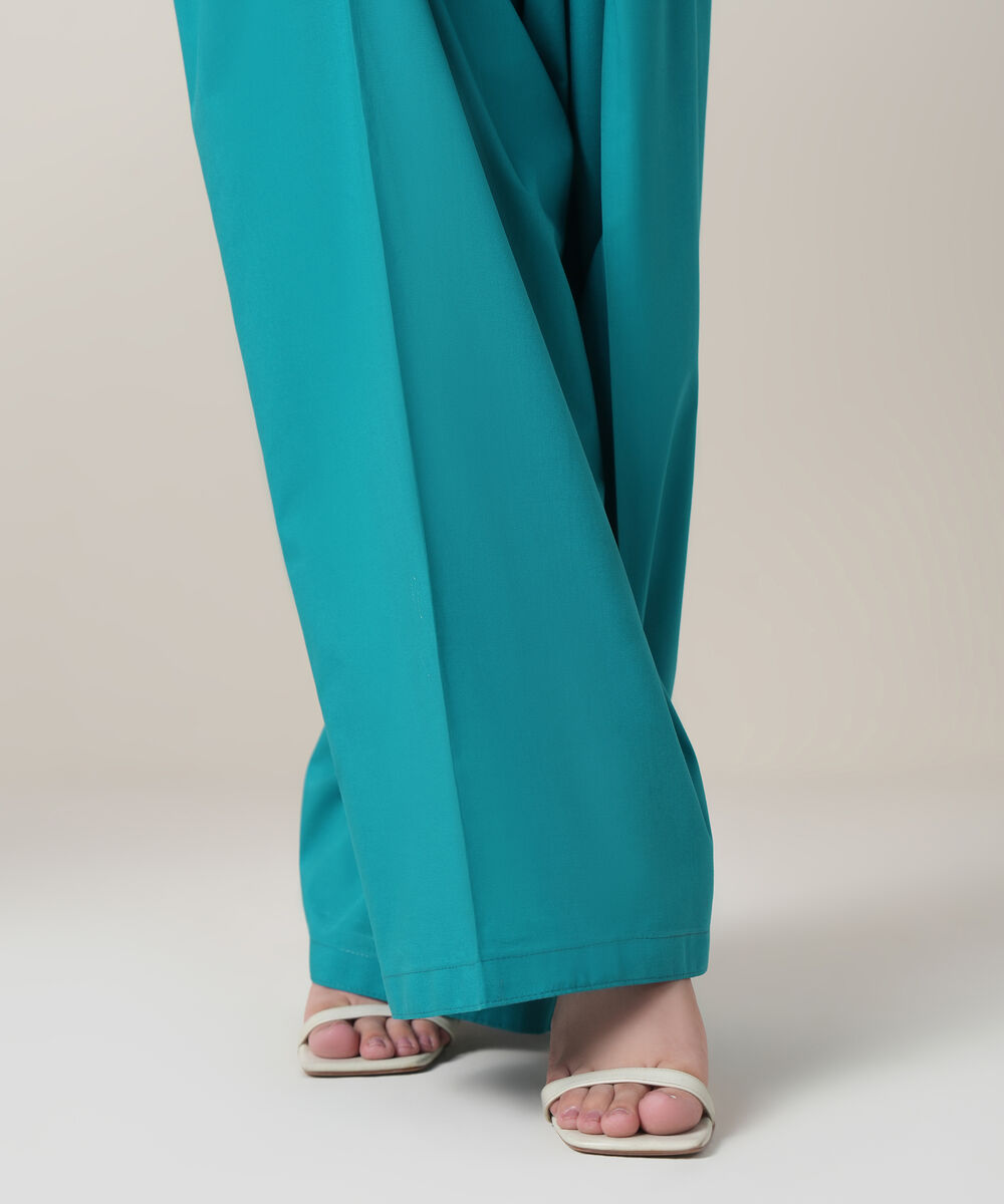 Women's RTW Cambric Blue Solid Trousers