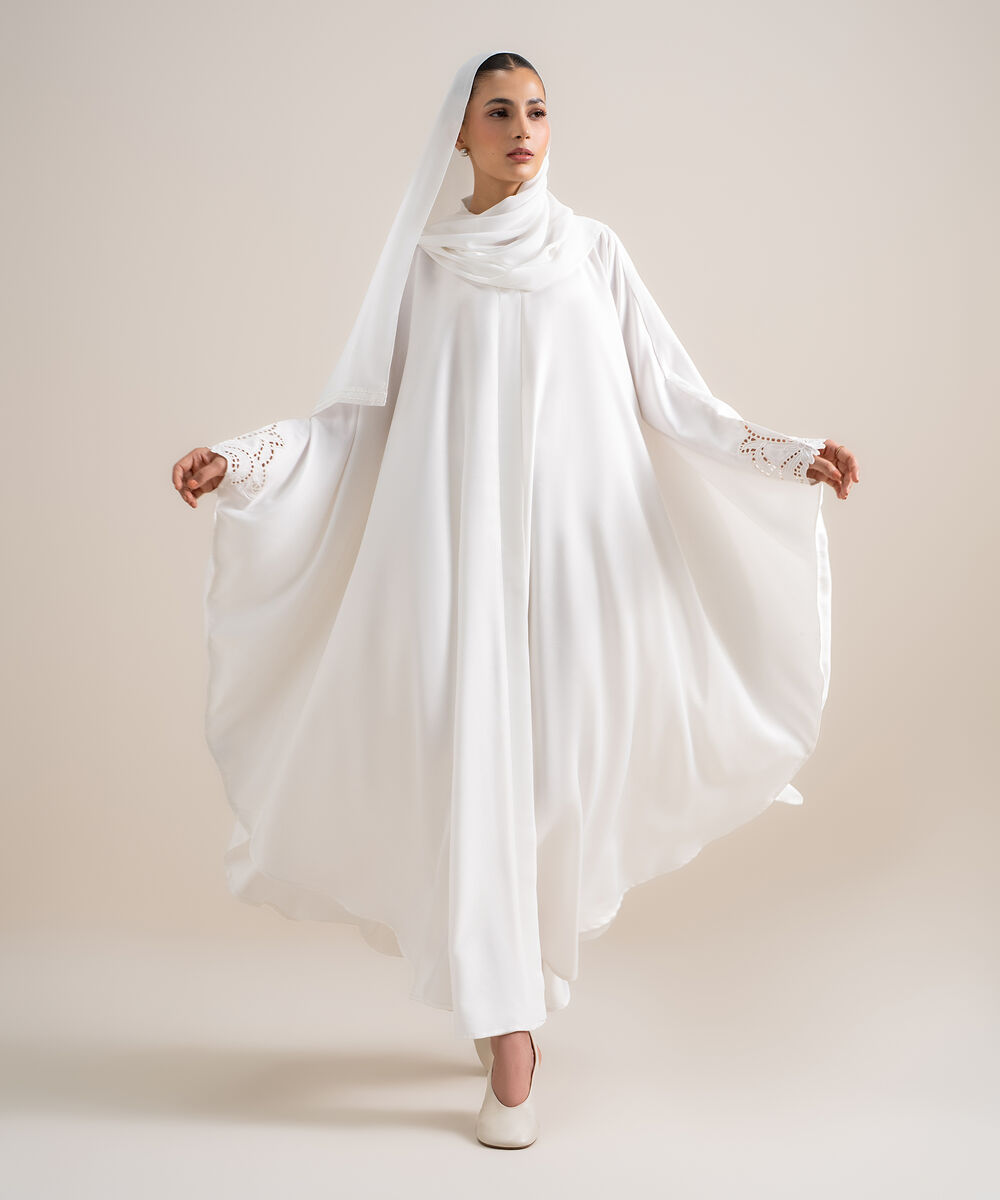 Women's White Embroidered Kaftan Abaya Set