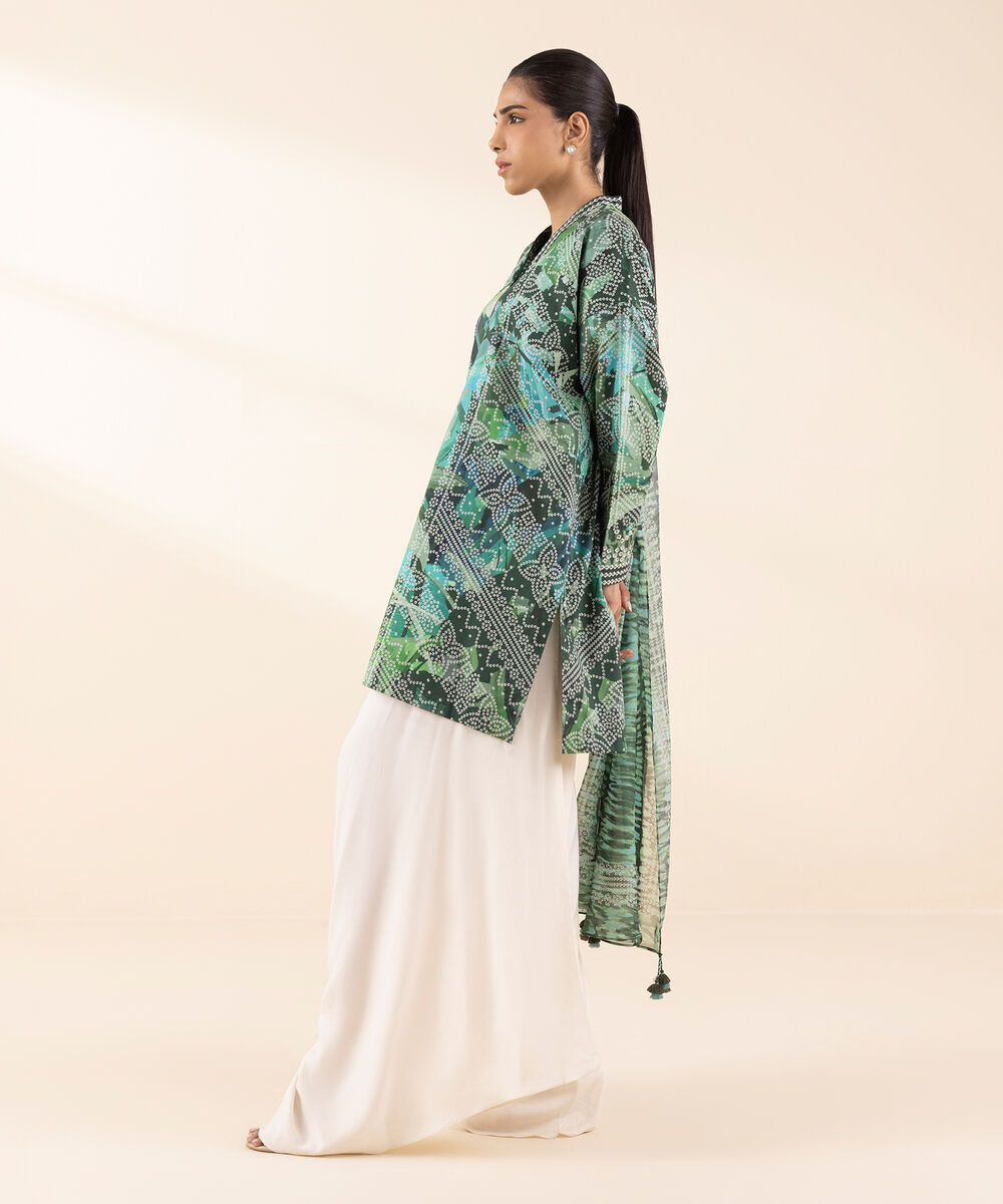 Women's Unstitched Lawn Printed Green 2 Piece Suit