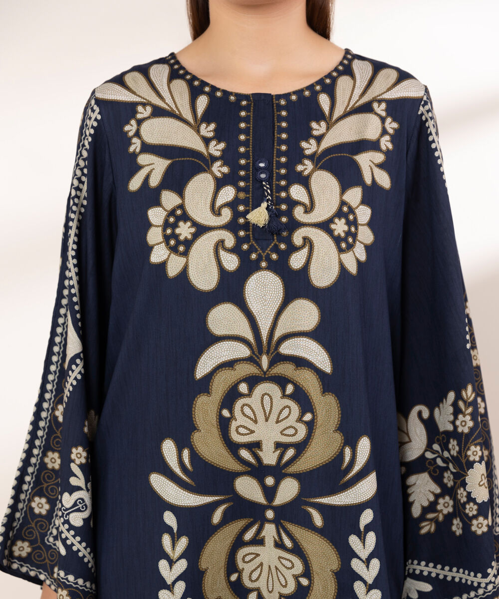 Women's RTW Arabic Lawn Blue Printed A-Line Shirt