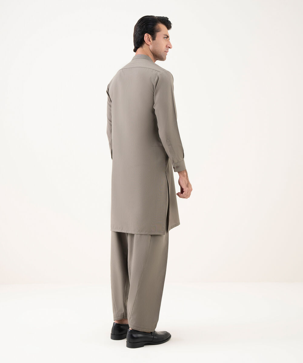 Men's Viscose Embroidered Taupe Kurta Shalwar