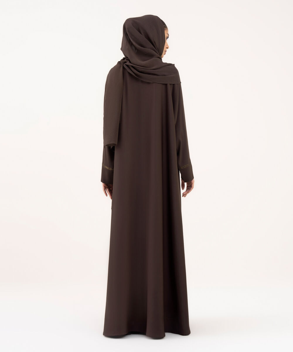 Women's Brown Textured Fabric Abaya Set