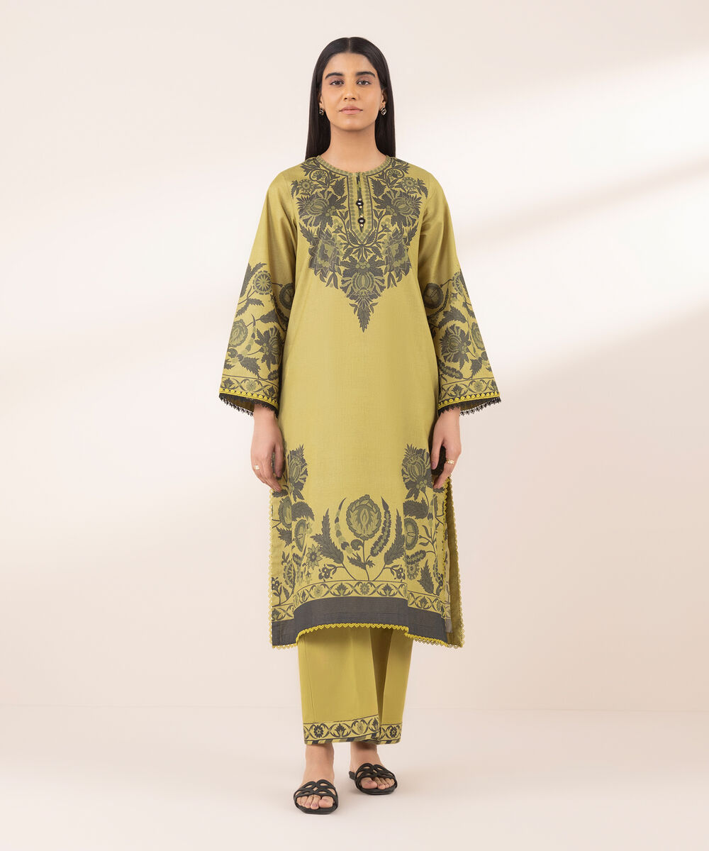 Women's RTW Zari Lawn Yellow Printed A-Line Shirt