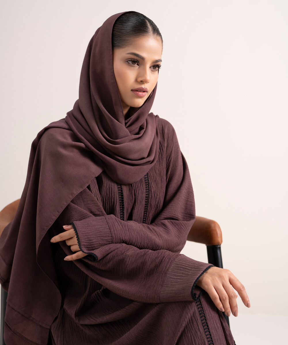 Women's Polyster Brown Raglan Abbaya Set