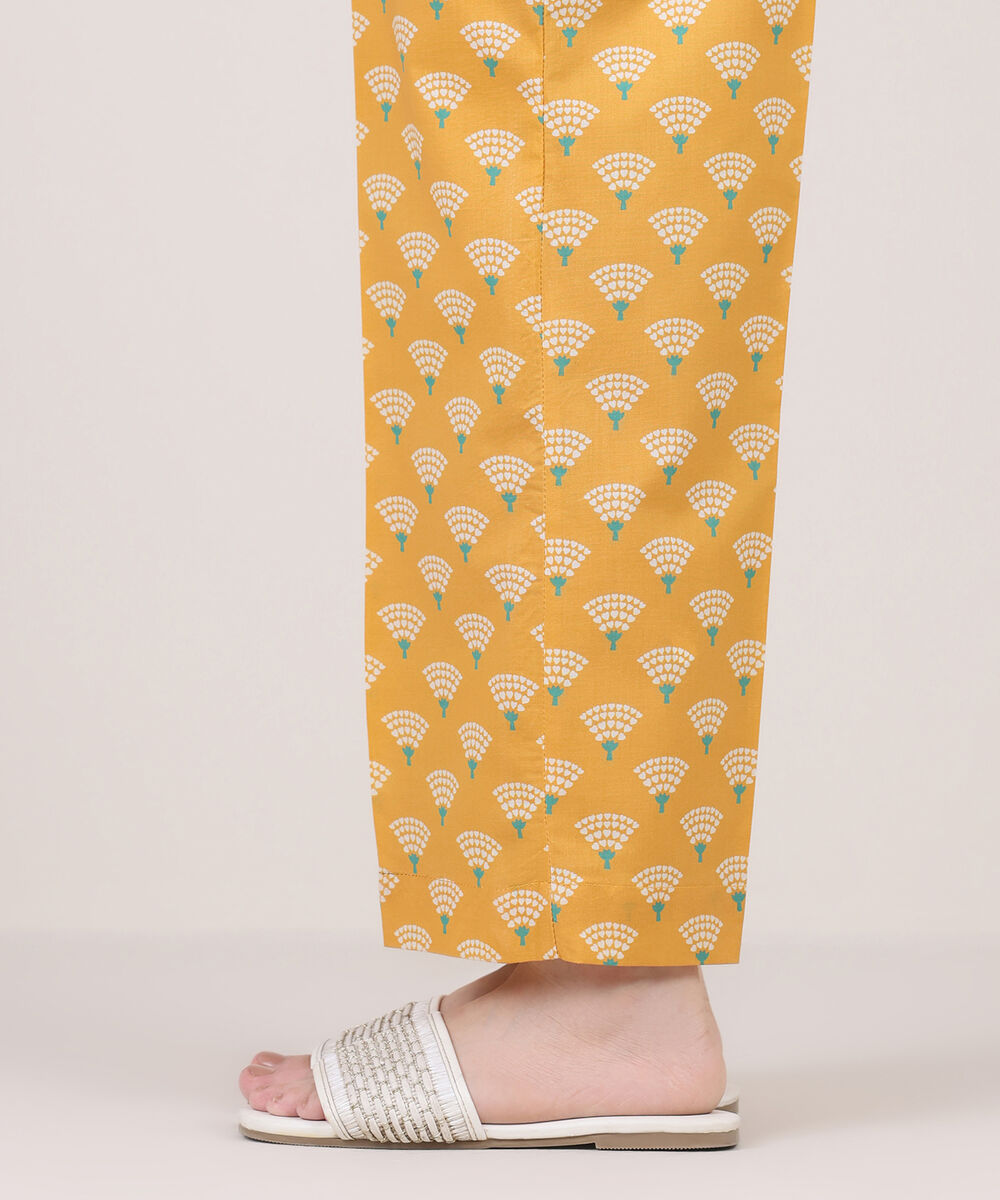 Women's RTW Cambric Yellow Printed Straight Pants