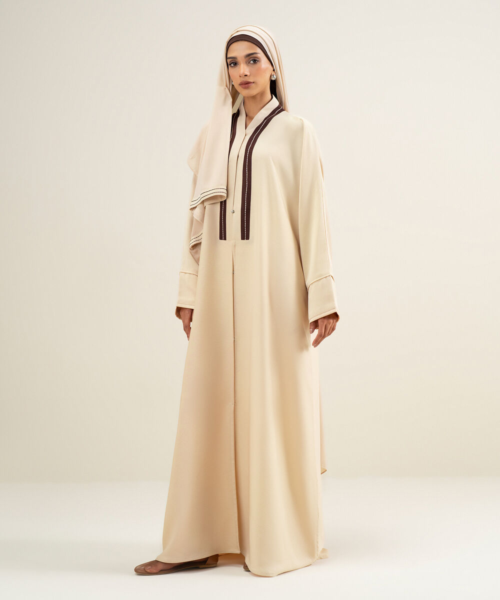 Women's Light Beige Kimono Abbaya Set