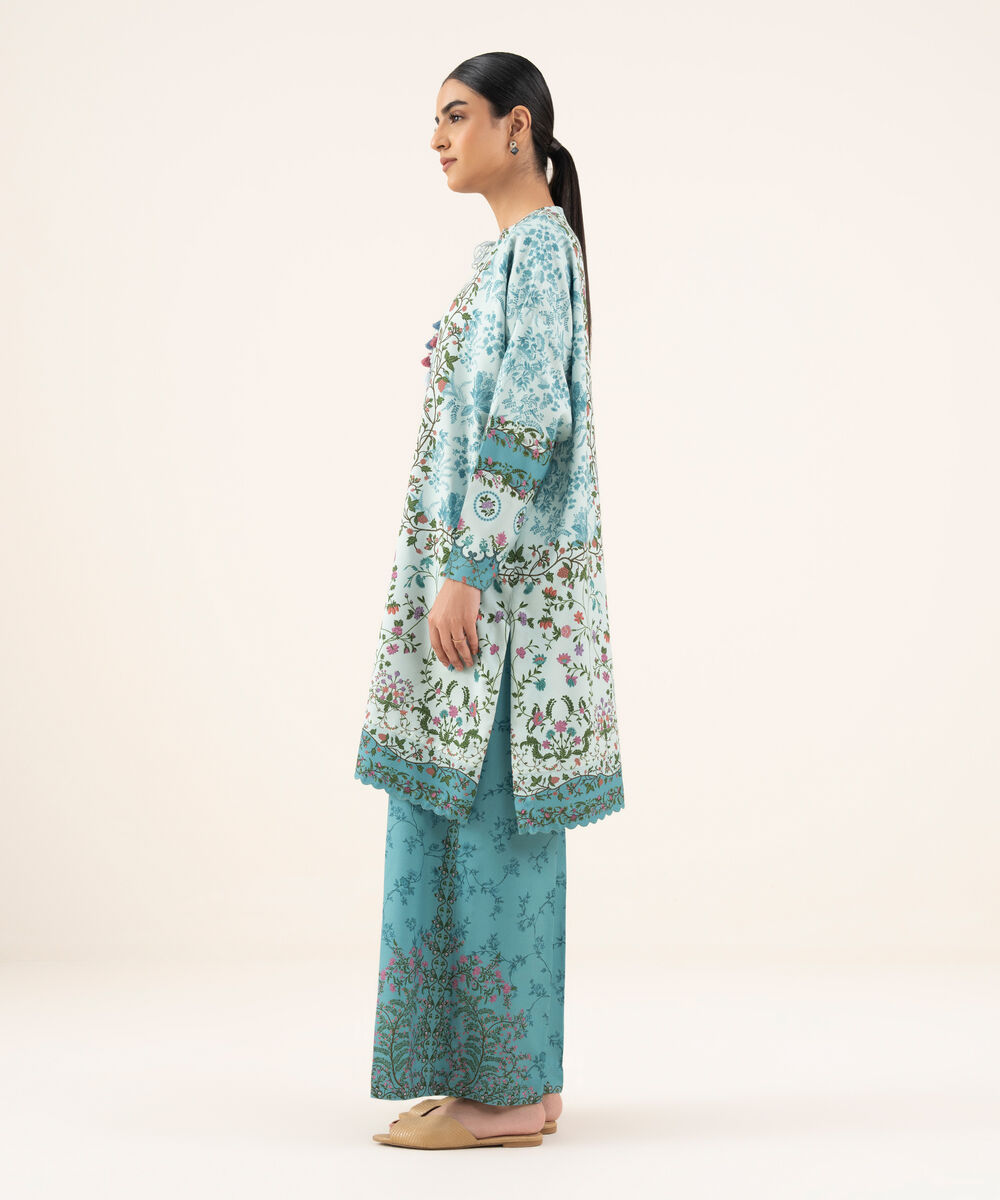 Women's Unstitched Viscose Khaddar Printed Blue 2 Piece Suit