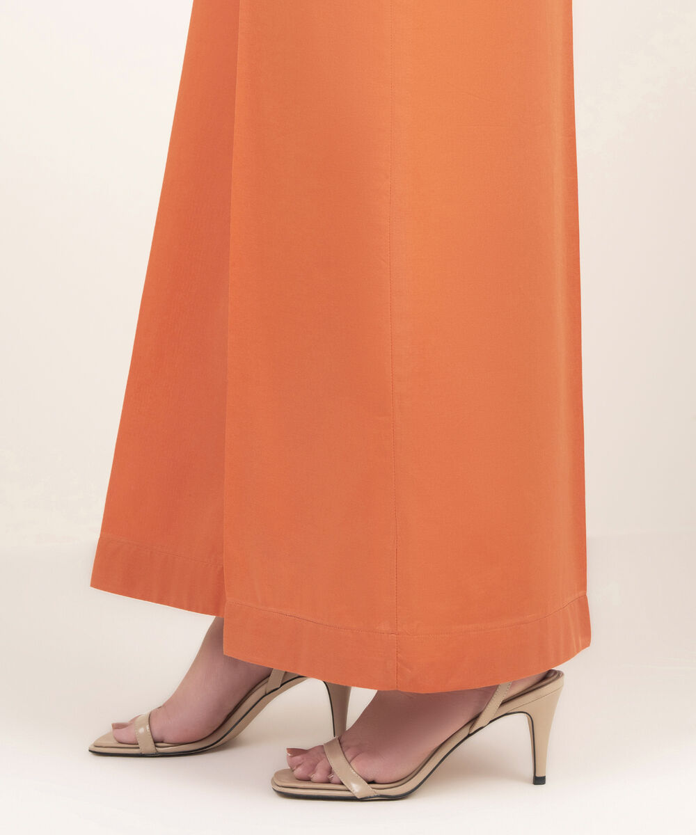 Women's RTW Cambric Solid Orange Flared Pants