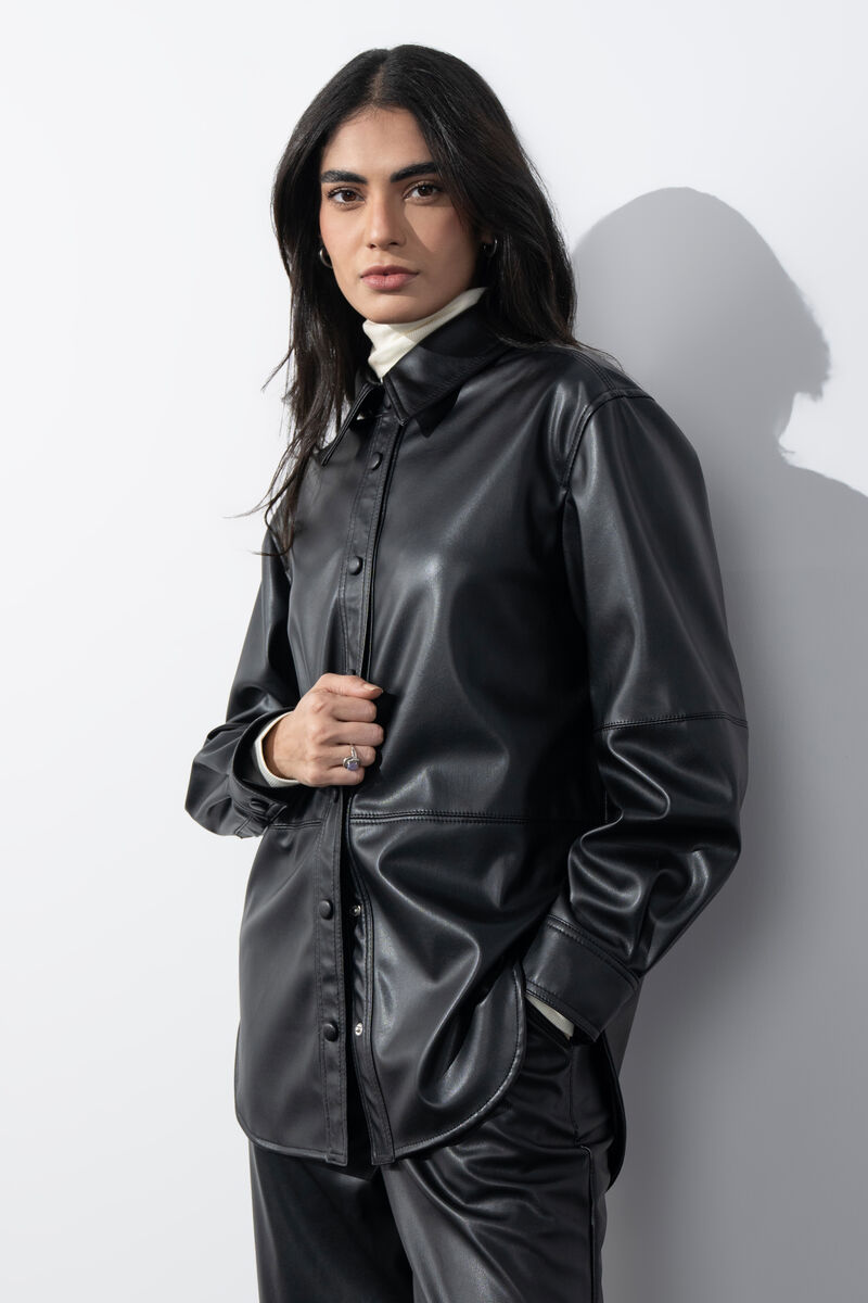 Loose-Fit Faux Leather Shirt