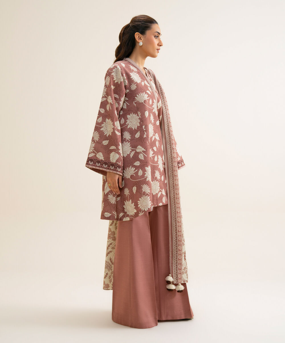 Women's Unstitched Premium Khaddar Printed Brown 3 Piece Suit