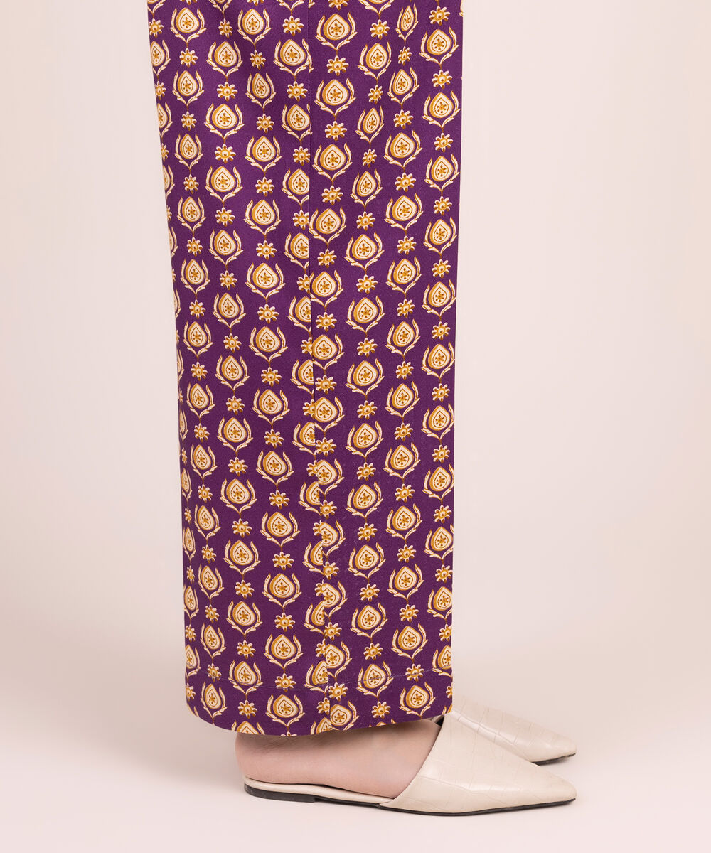 Women's RTW Arabic Dobby Printed Purple Straight Pants