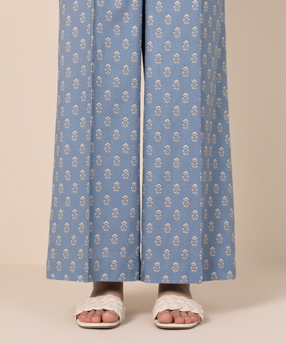 Women's Pret Cotton Viscose Blue Printed Culottes