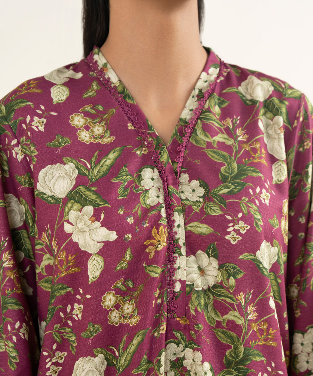 Women's RTW Herringbone Embroidered Pink A-Line Shirt