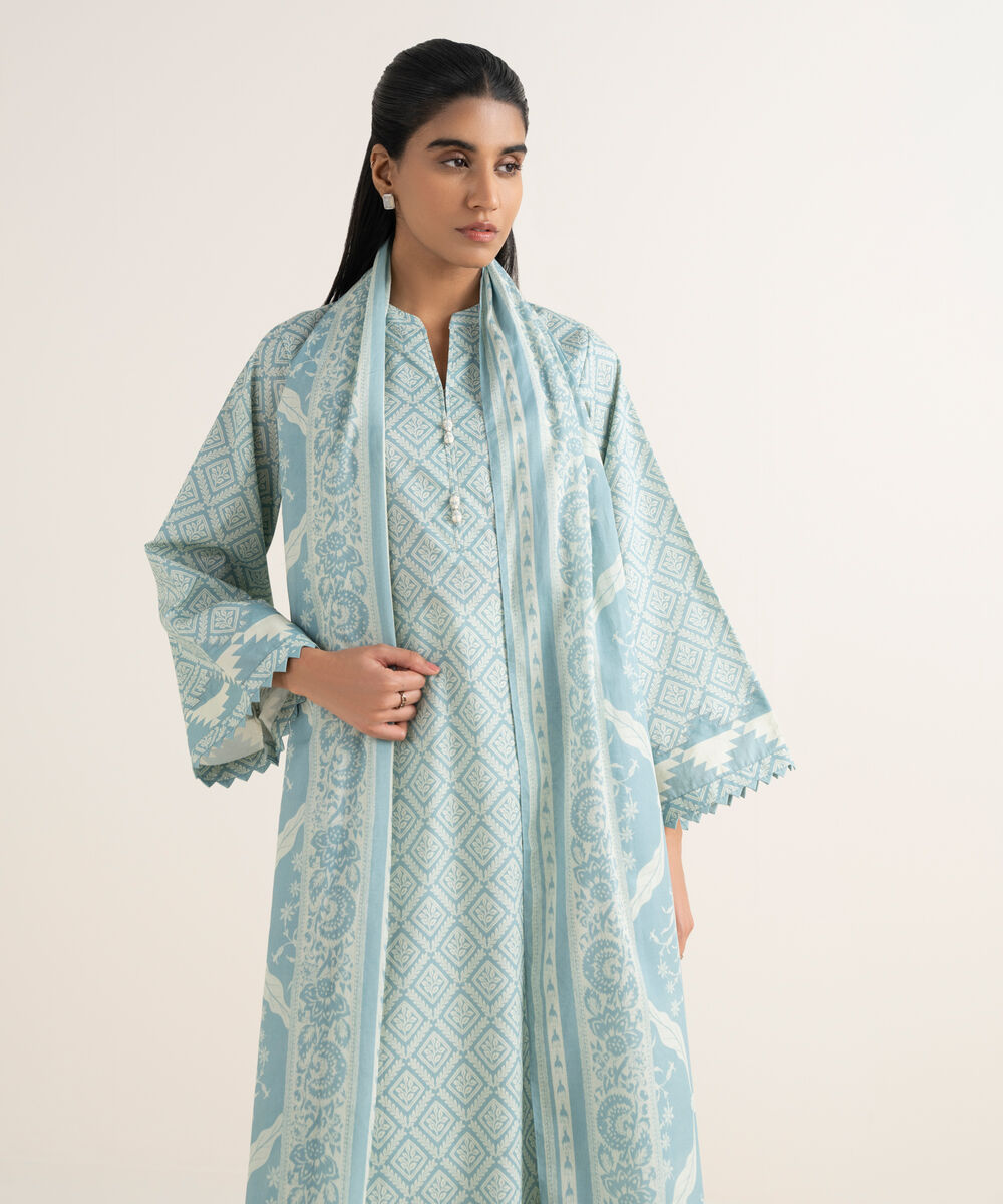 Women's Unstitched Lawn Printed Blue 2 Piece Suit