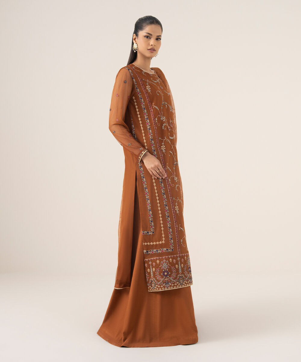 Women's Unstitched Blended Net Dyed Three Piece Suit