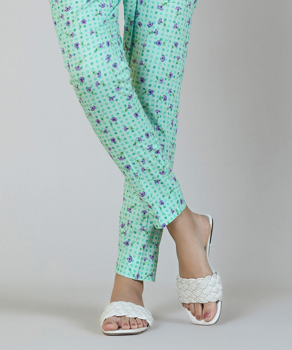 Woman - Blue Printed Cambric Cigarette Pants