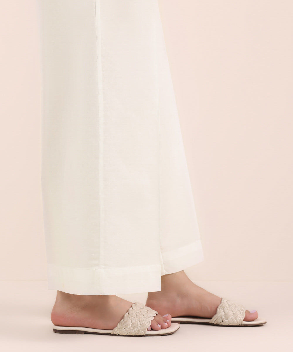 Woman - Off White Solid Cambric Culottes