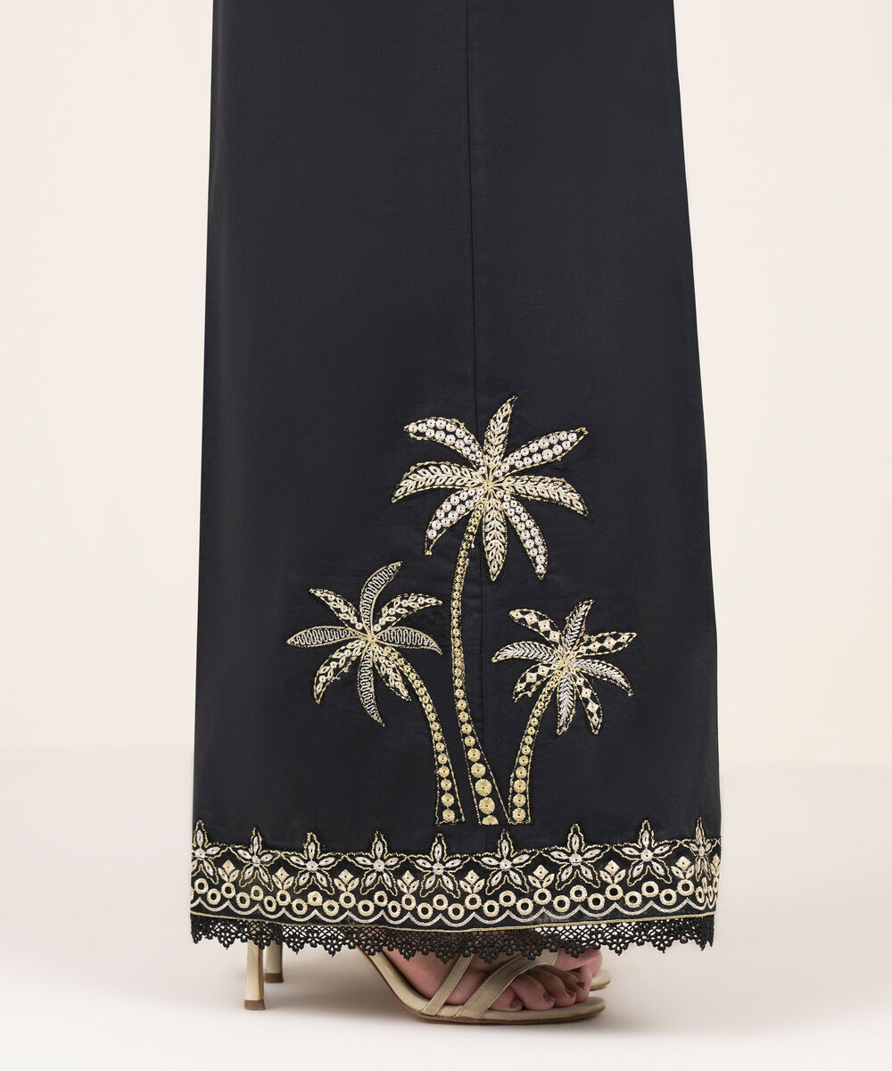Women's RTW Cotton Embroidered Black Flared Pants