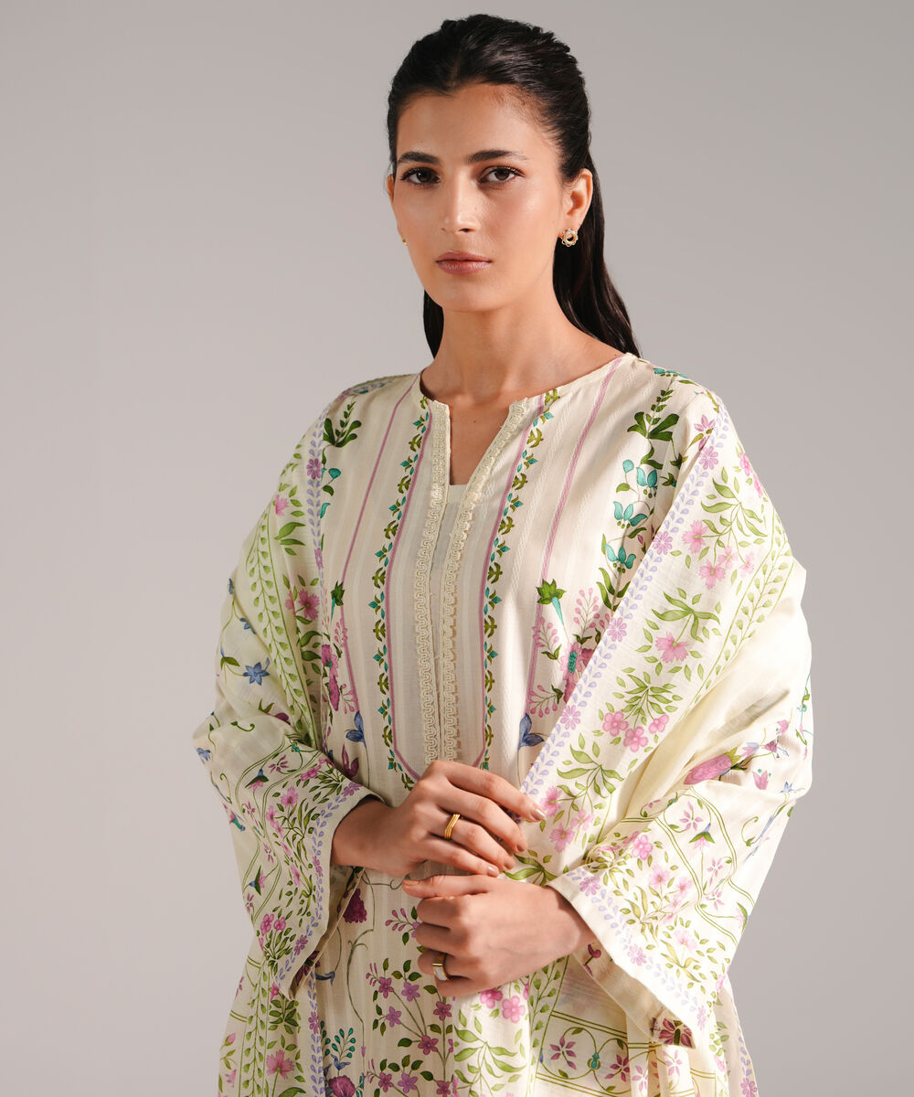 Women's RTW Leno Kara Printed Off White 3 Piece Suit