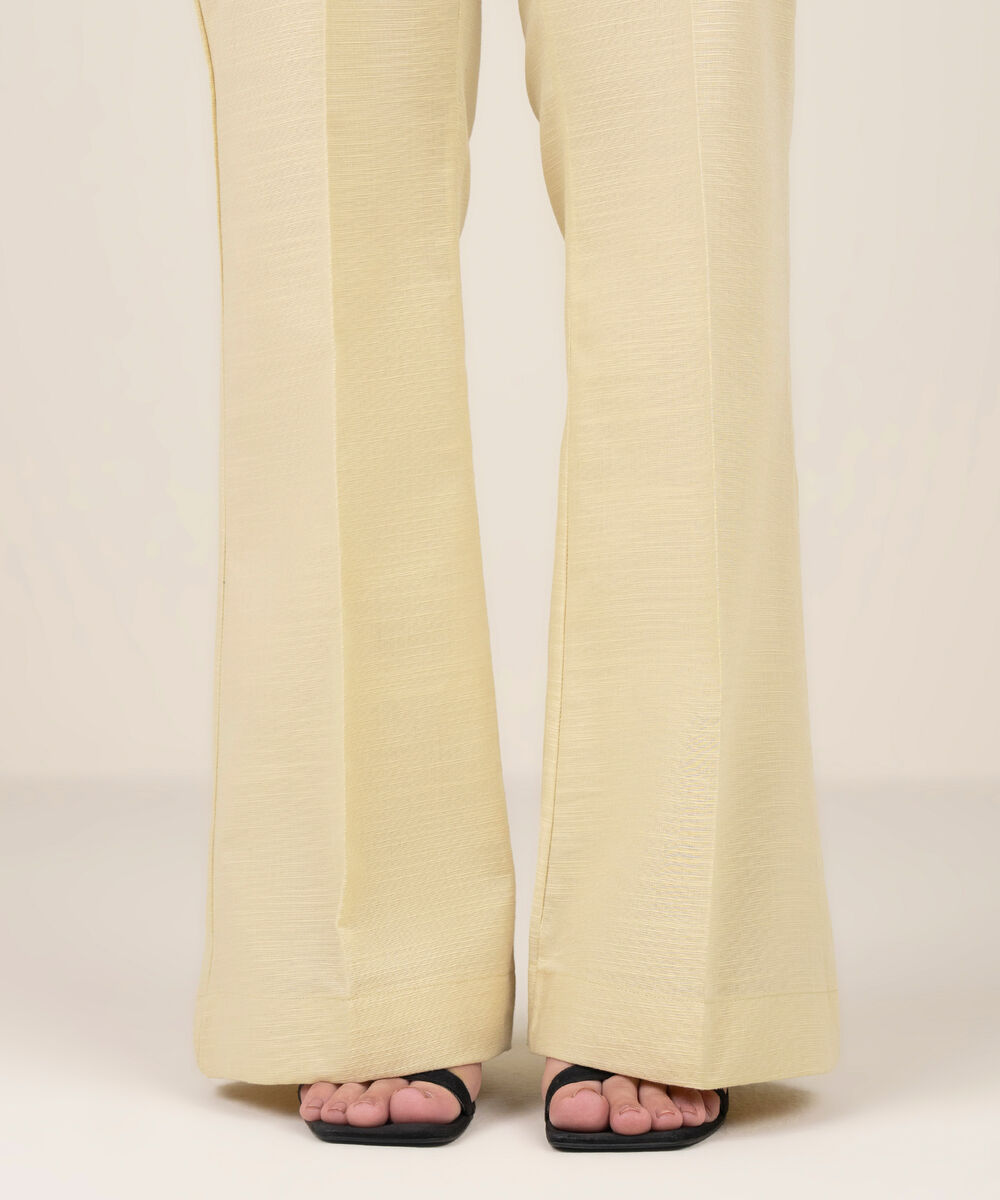 Women's RTW Khaddar Solid Beige Boot Cut Pants
