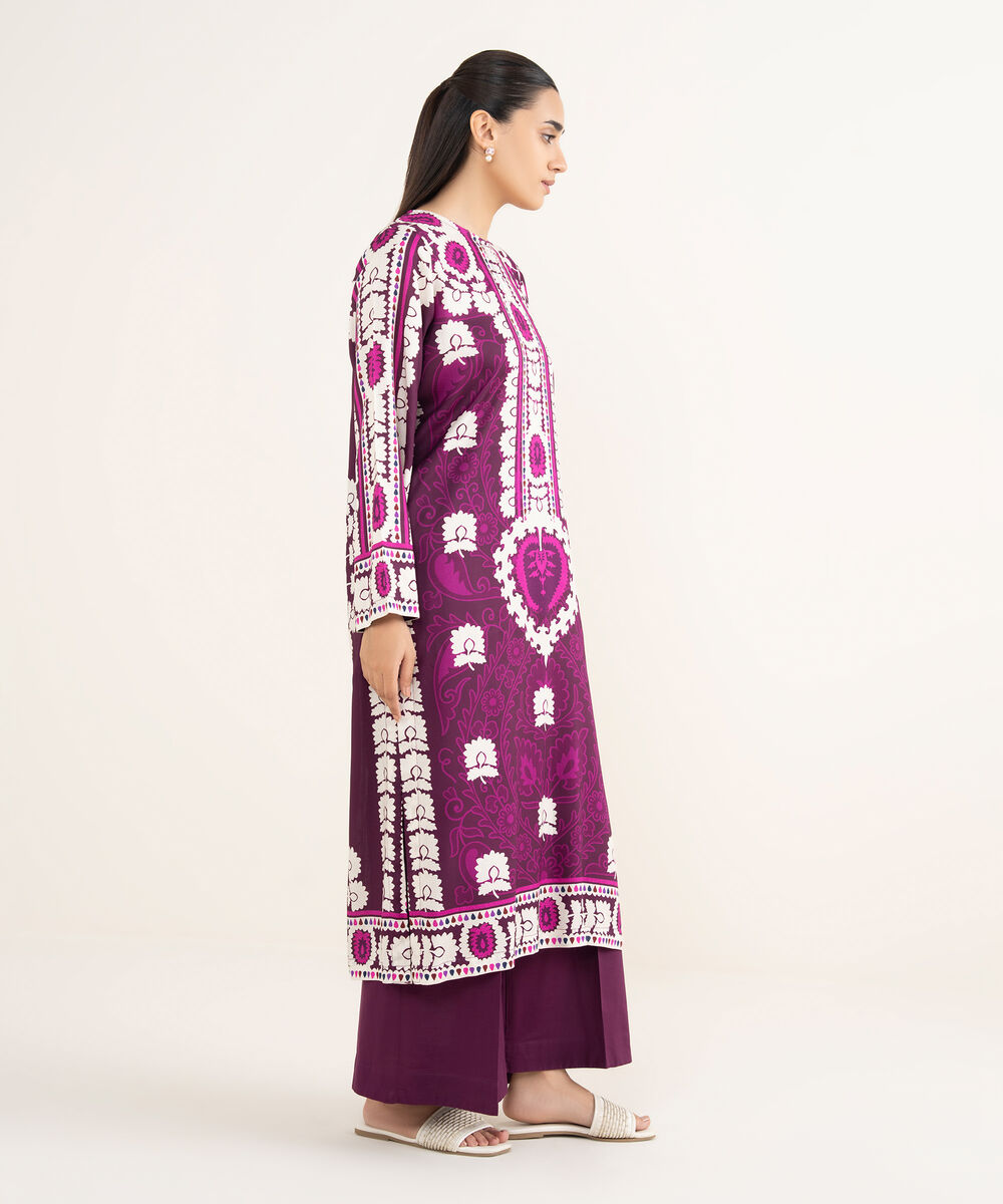 Women's RTW Arabic Lawn Purple Printed Straight Shirt