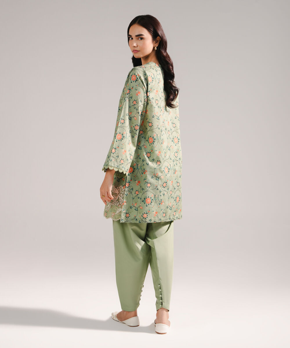 Women's RTW Dobby Embroidered Green 2 Piece Suit