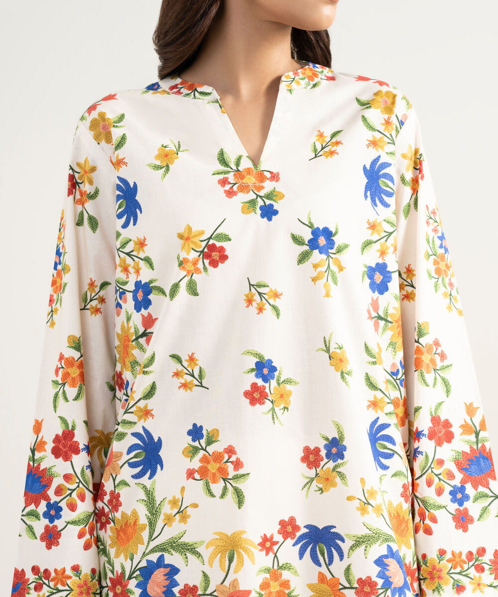 Women's RTW Cambric Printed Multi 3 Piece Suit