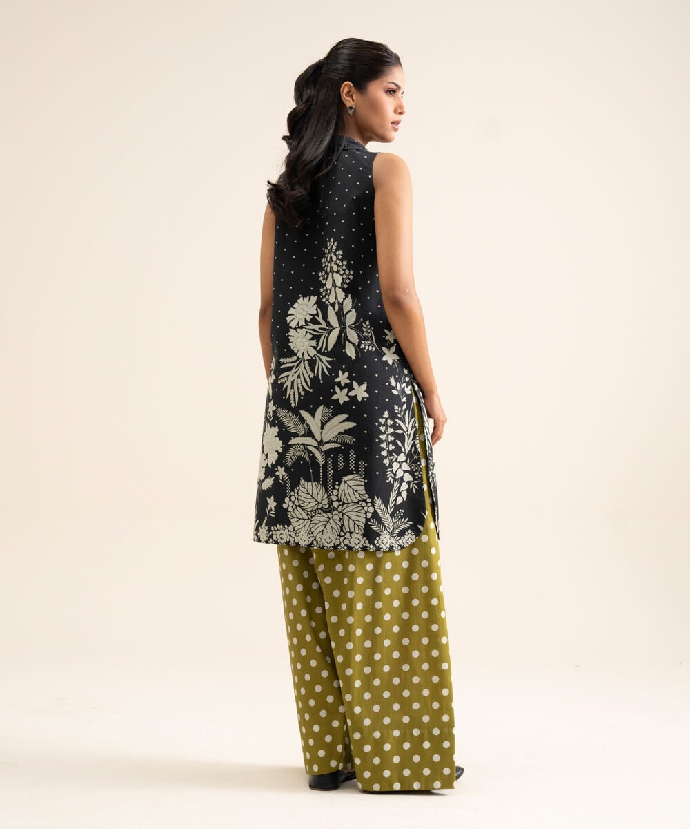 Women's Unstitched Cotton Printed Black & White 1 Piece Suit