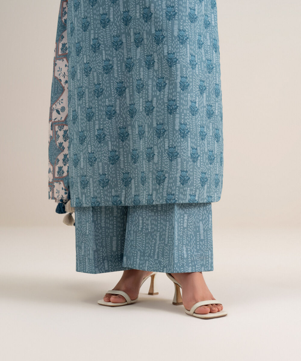 Women's Unstitched Lawn Embroidered Ice Blue 3 Piece Suit
