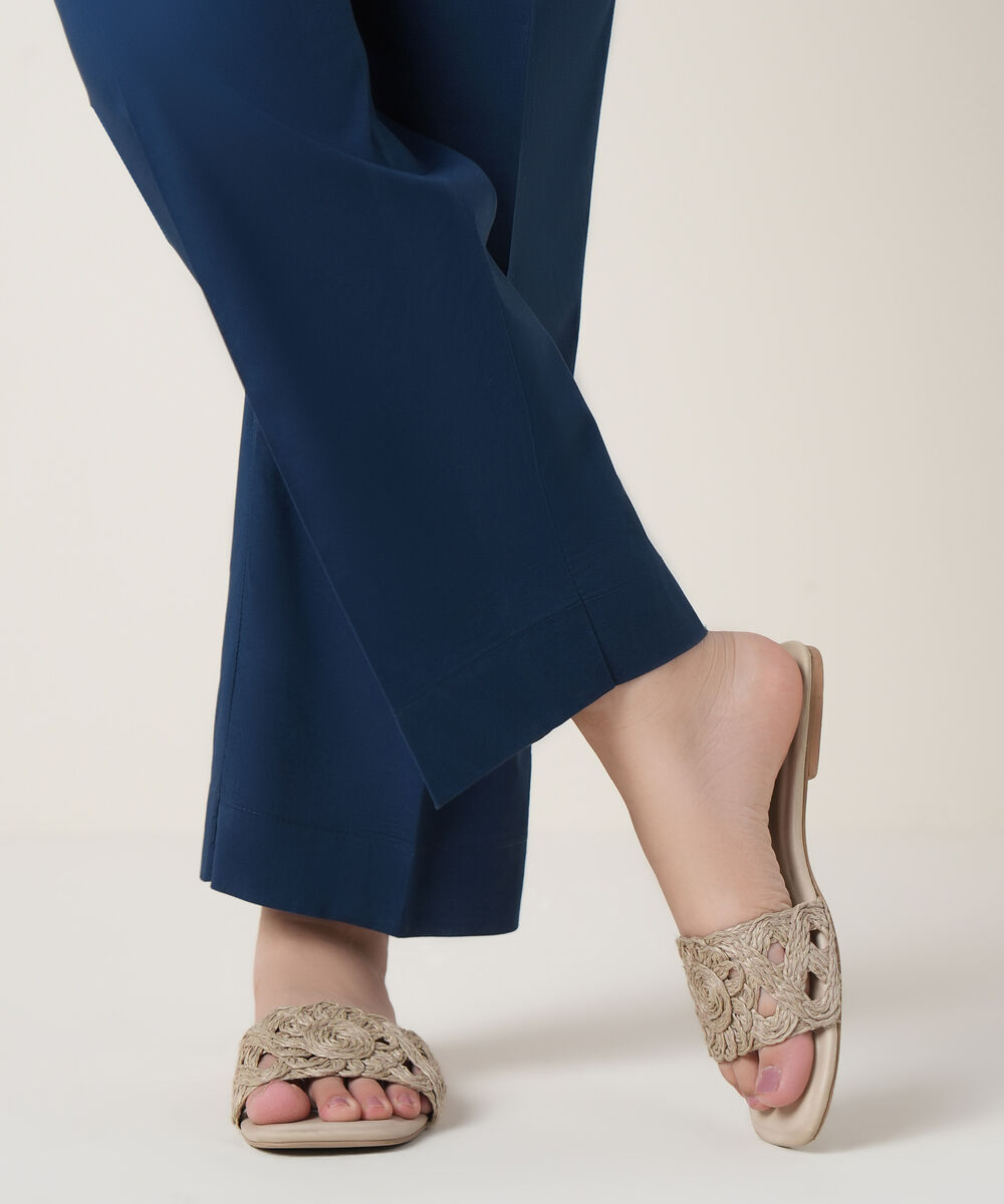 Women's RTW Cambric Blue Solid Trousers