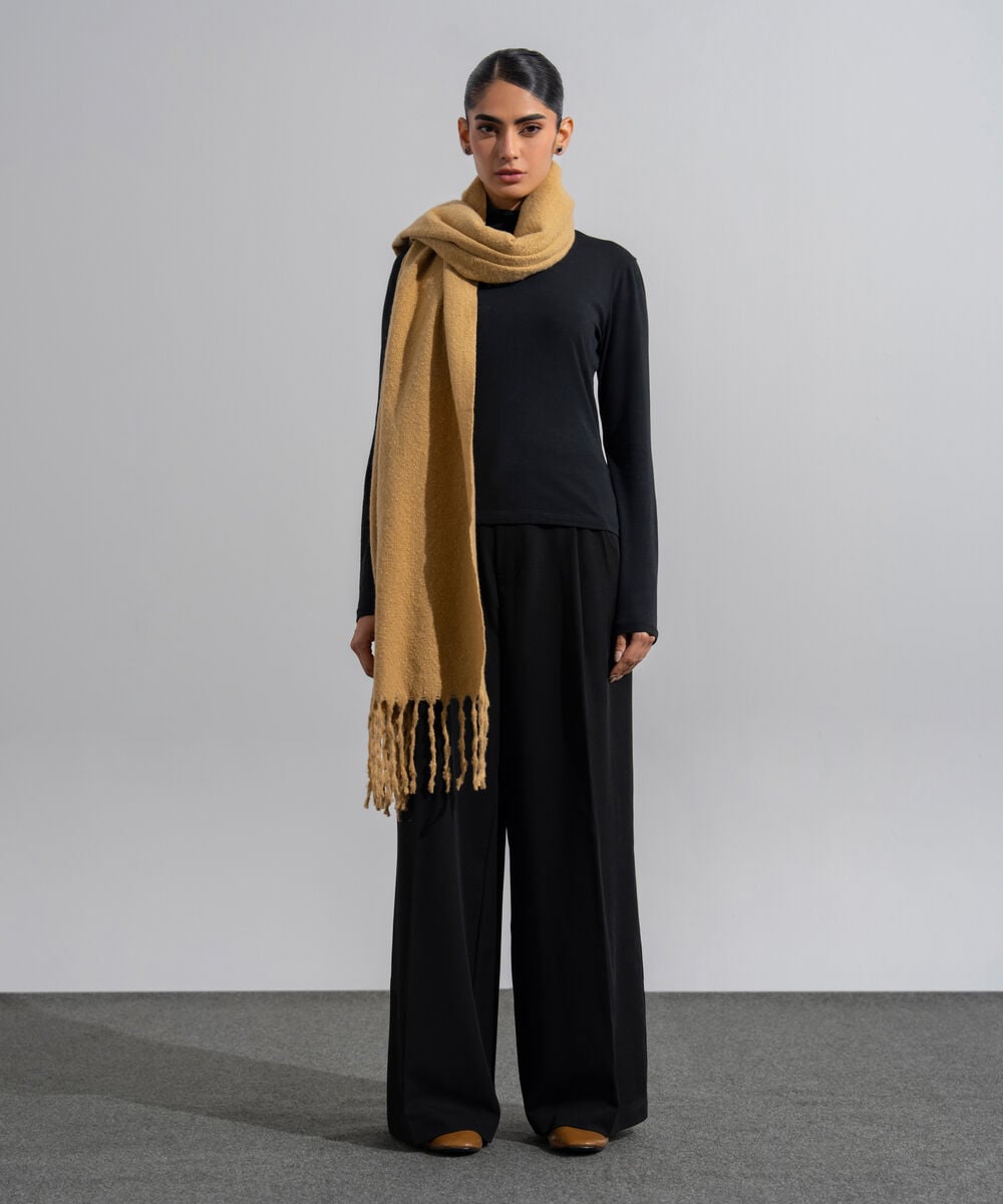 Women's Western Wear Brown Polyester Solid Woolen Scarf