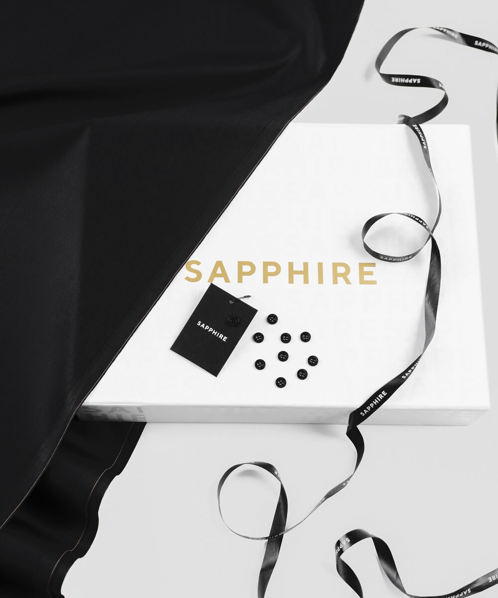 Men's Unstitched Two-Piece Cotton Dobby Black Suit.