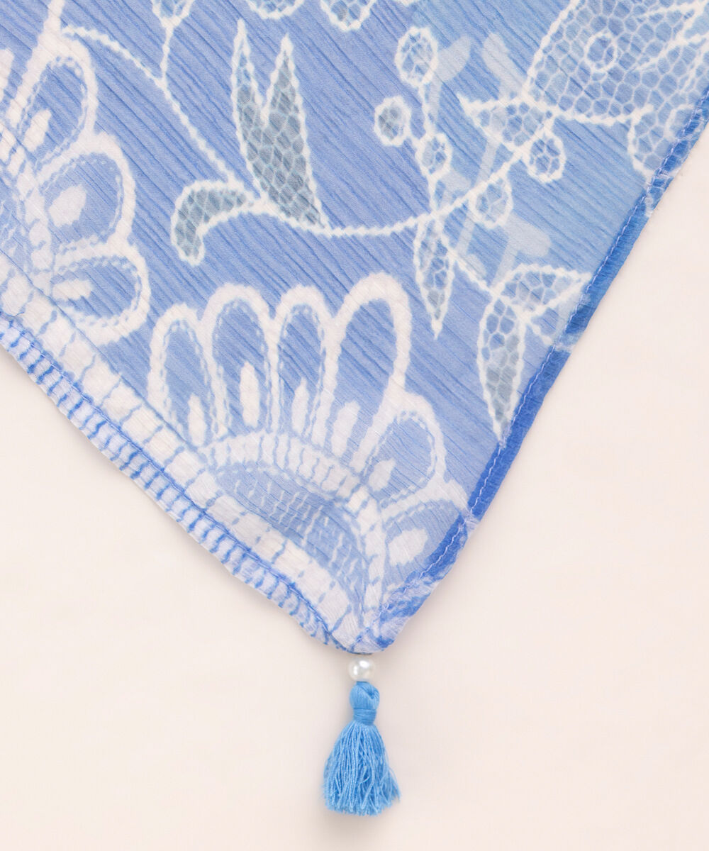 Blended Chiffon Blue Printed Dupatta