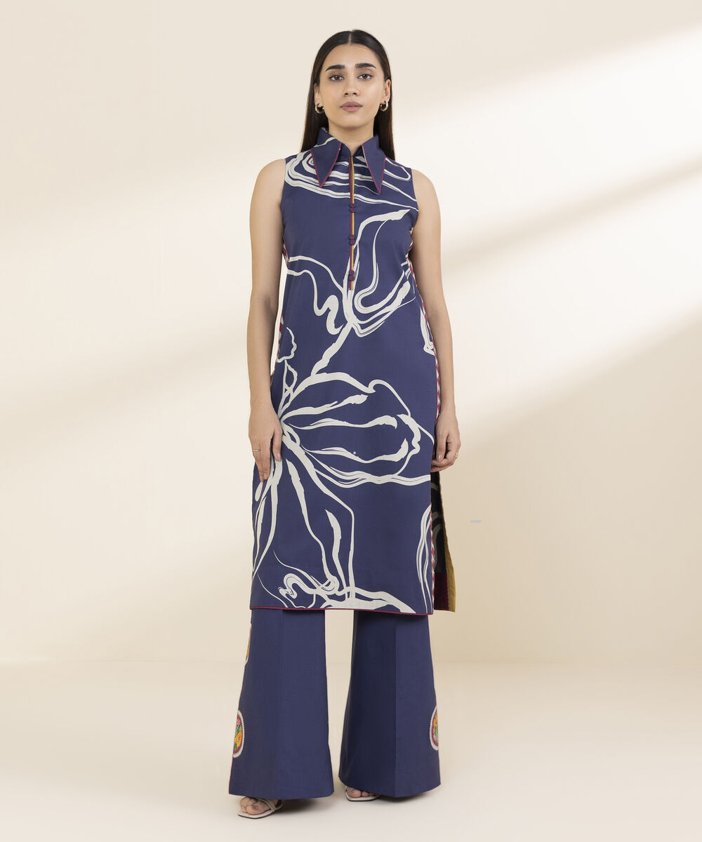 Unstitched Women's Blue Lawn Shirt