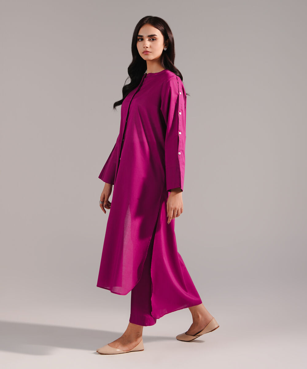 Women's RTW Crosshatch Solid Purple Straight Shirt