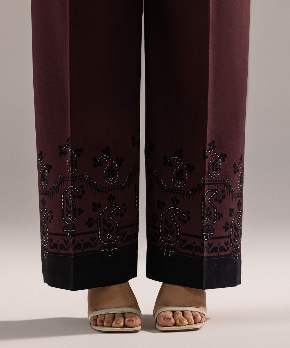 Women's RTW Cambric Printed Brown Straight Pants