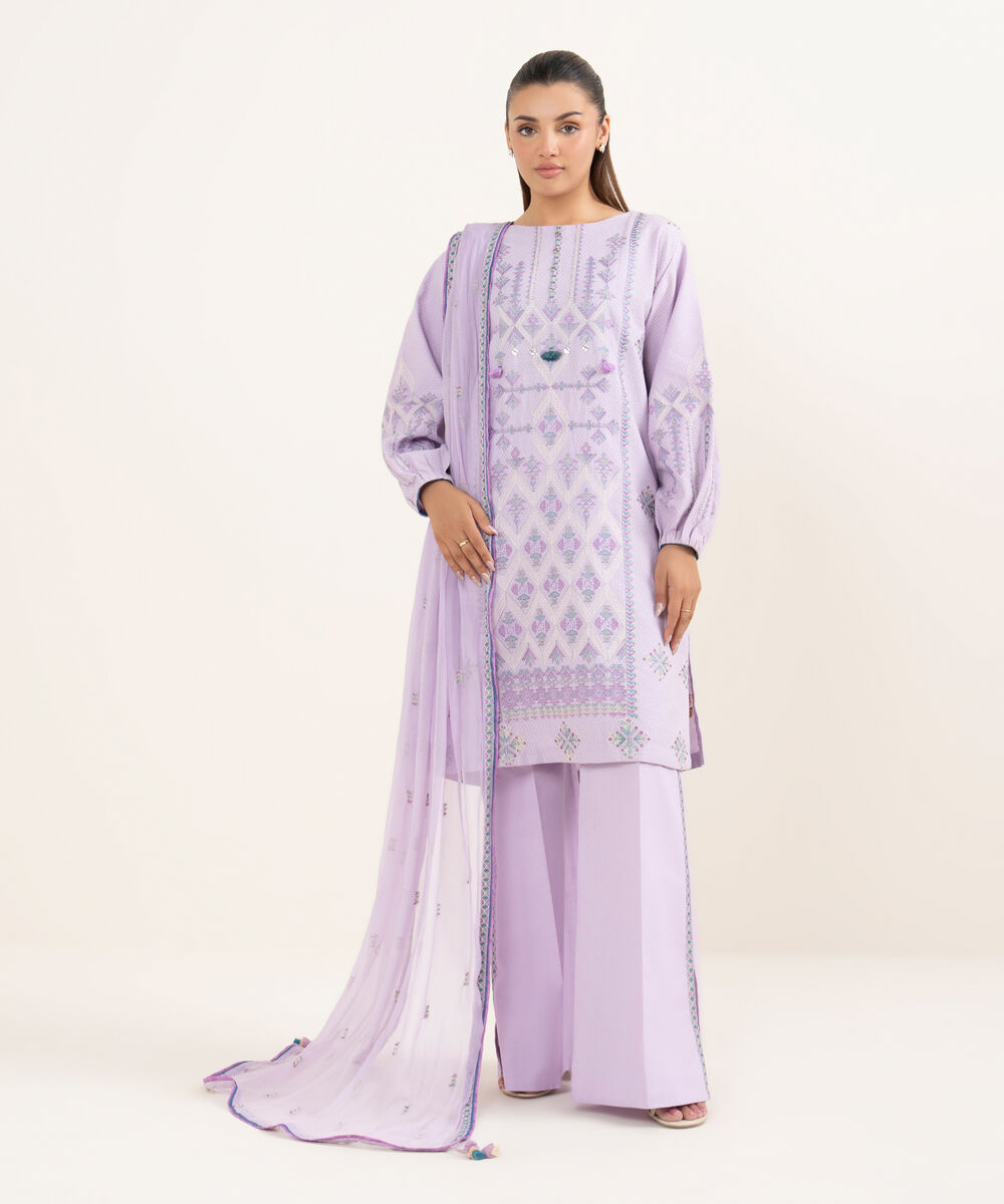 Women's Unstitched Dobby Dyed Three Piece Suit