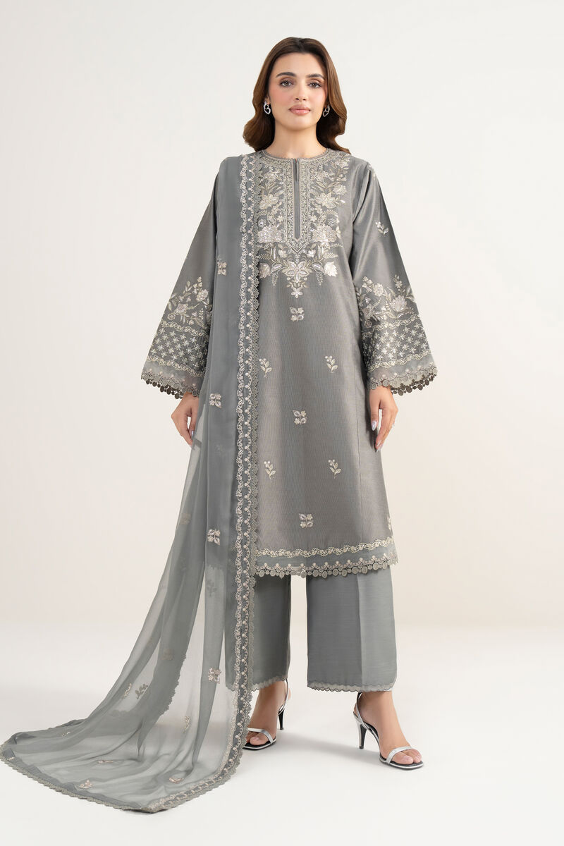 3 Piece - Embroidered Cotton Net Suit