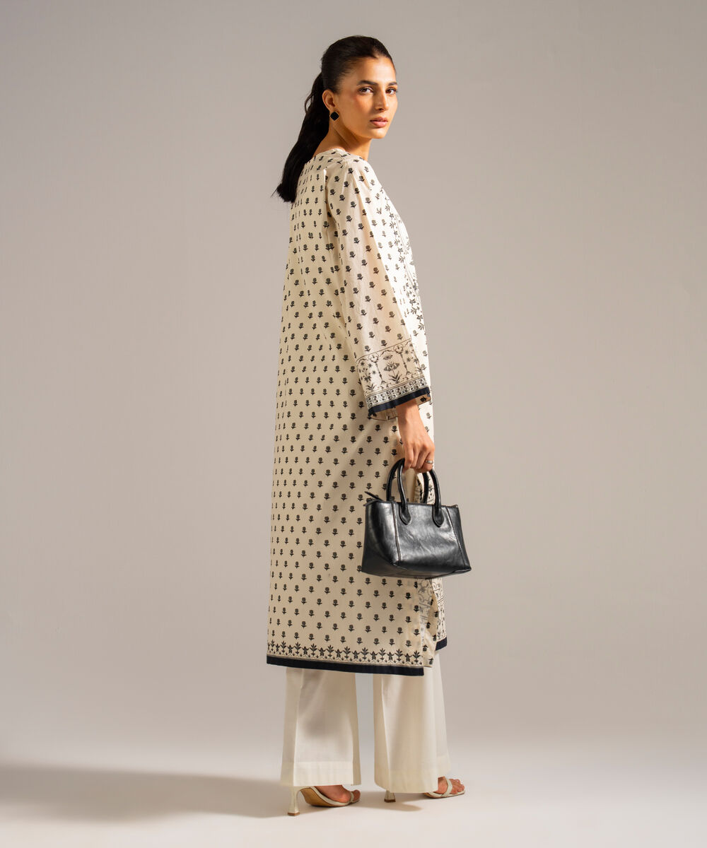 Women's RTW Lawn Printed White Straight Shirt