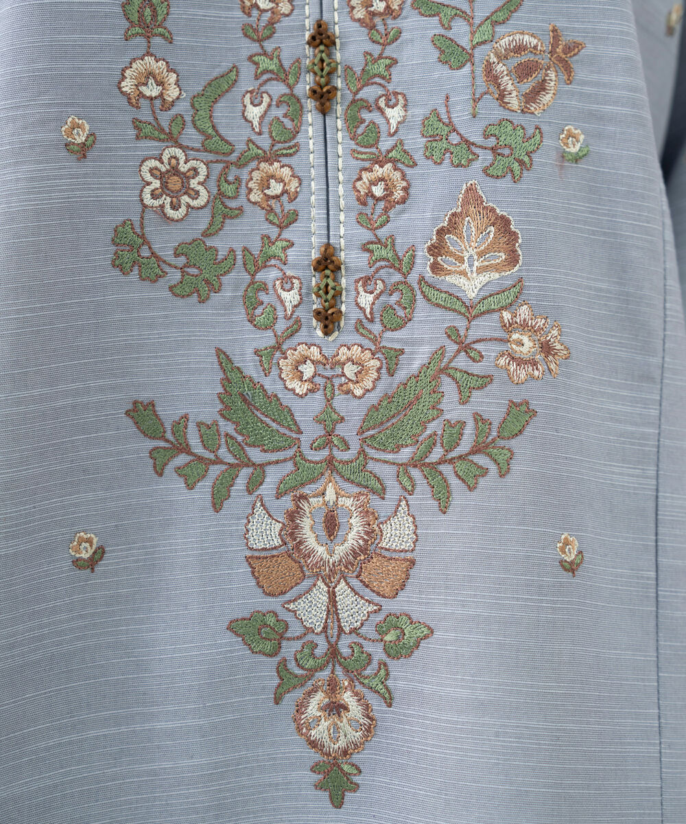 Women's Unstitched Khaddar Embroidered Blue 3 Piece Suit