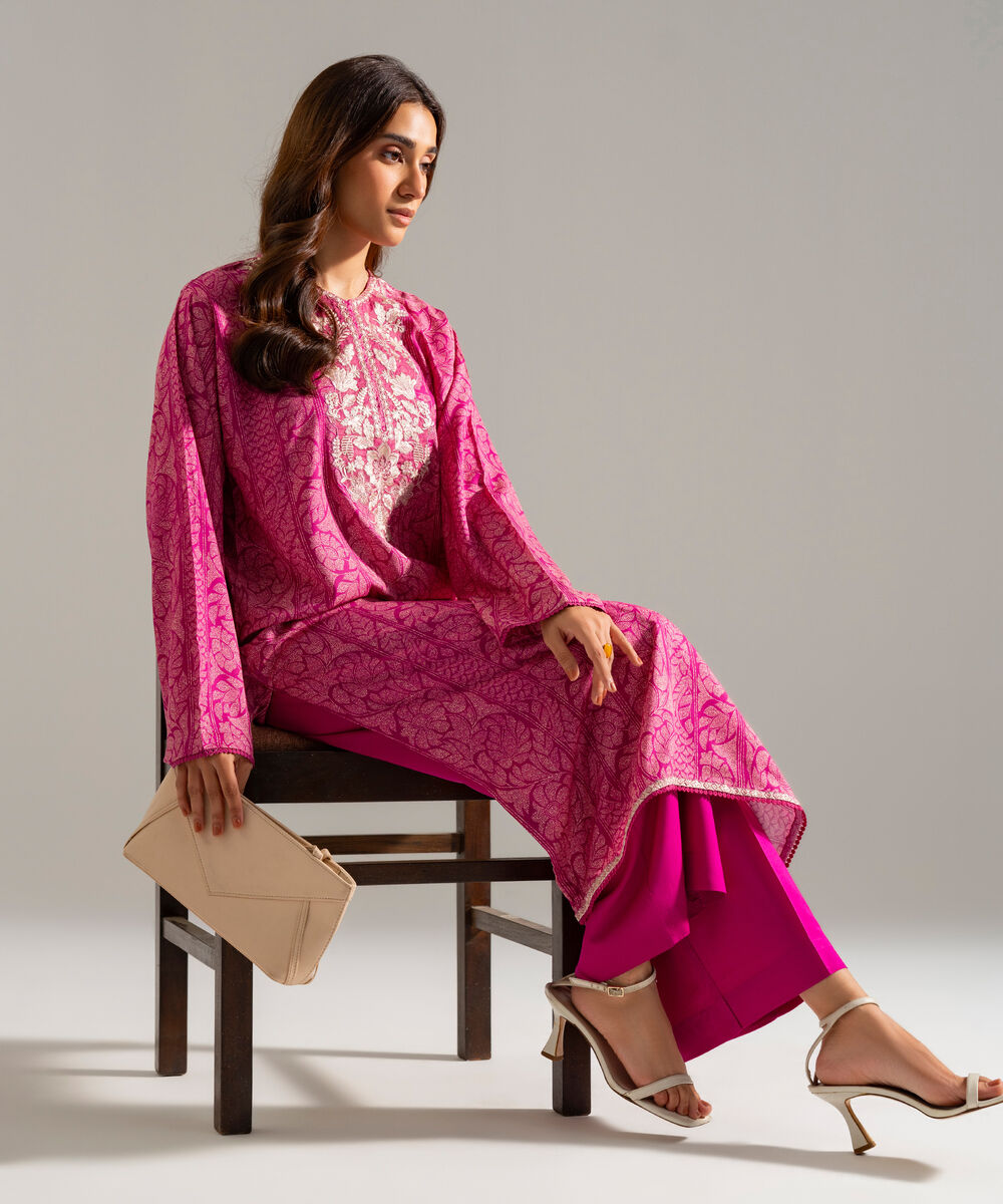 Women's RTW Arabic Lawn Embroidered Pink 2 Piece Suit