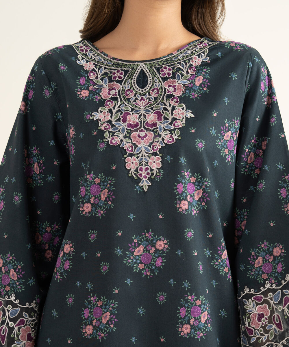 Women's Unstitched Lawn Embroidered Black 3 Piece Suit