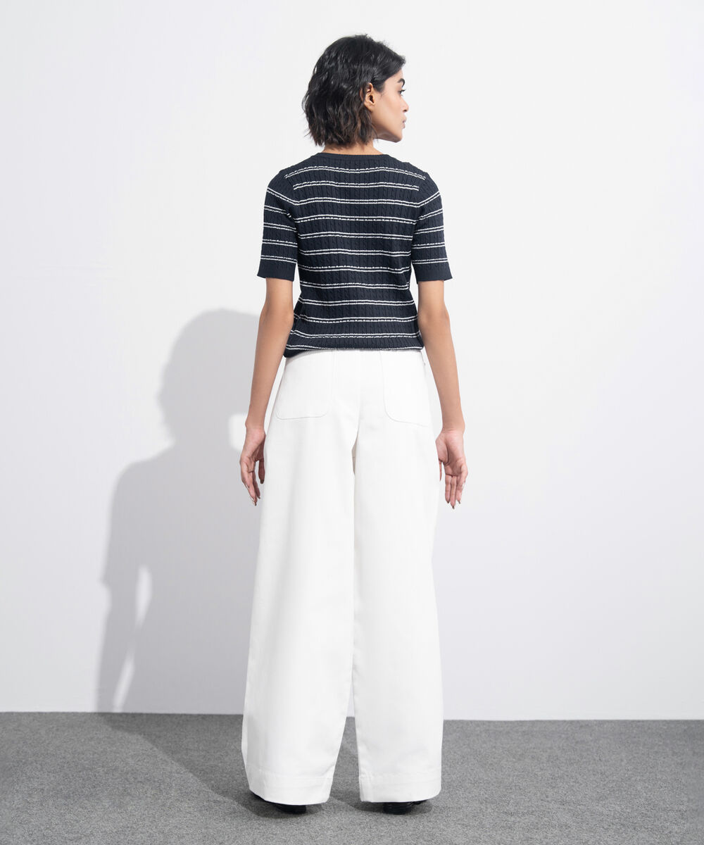 Women's Western Wear White Pleated Chino Trousers