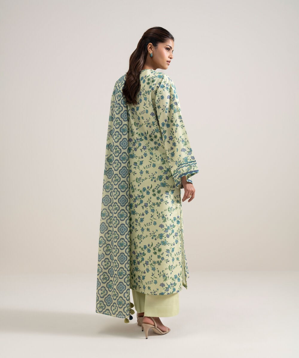 Women's Unstitched Lawn Printed Light Yellow 3 Piece Suit
