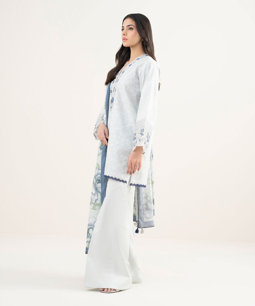 Women's Unstitched Lawn Embroidered Grey 3 Piece Suit