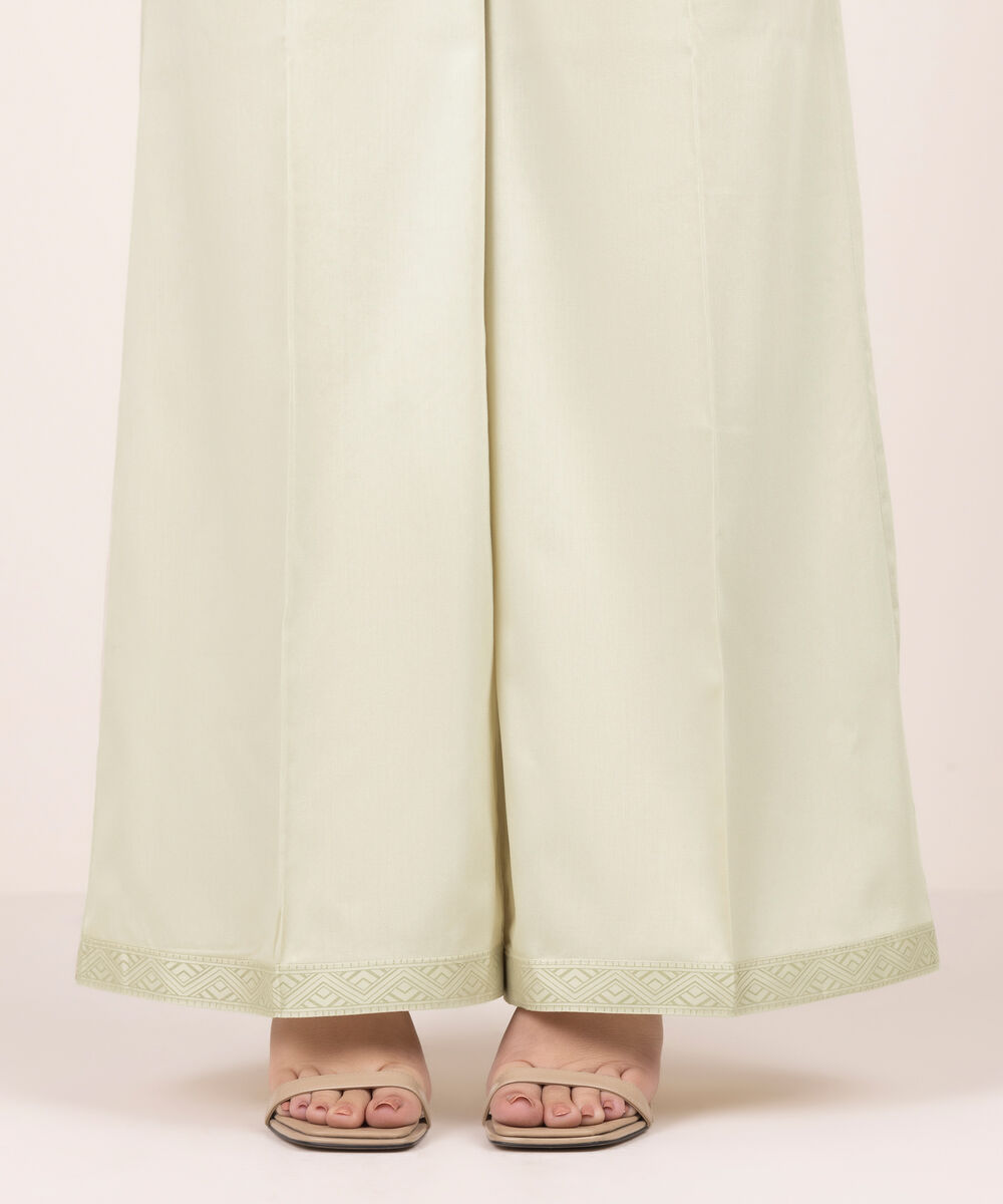 Women's RTW Cambric Solid Beige Flared Pants